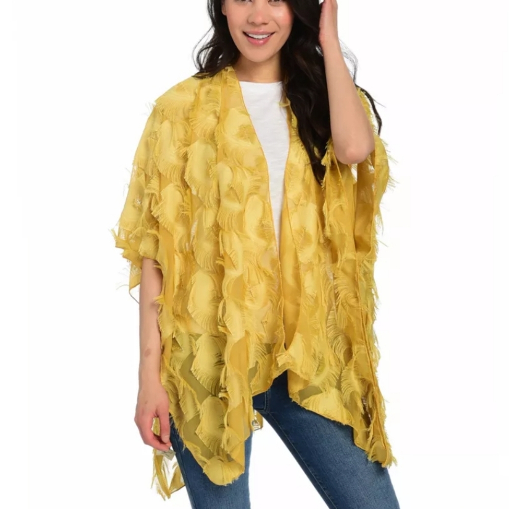 JC Sunny Woven Fringe Detailed Lightweight Eyelash Kimono 